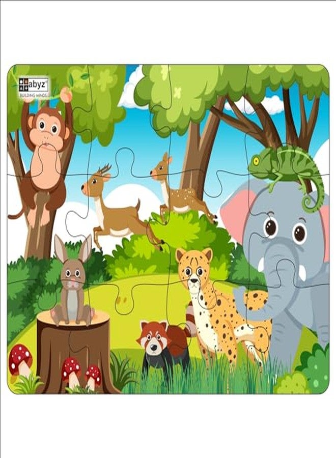 ABYZ Wooden Jigsaw Puzzle - Jungle Animals Playset for Fun Educational & Little Explorers, 12-Pieces & Pack of 2 Fun Games with Multicolor | Birthday Gift for (3 Plus Years) Age Kids. - Image 2